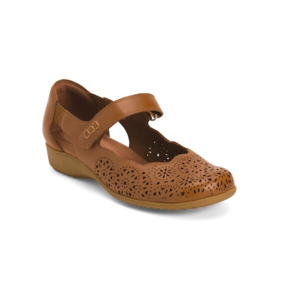 COBB HILL ROCKPORT Brown Wide Width Leather Rully Mary Jane Comfort Flats - Picture 1 of 2